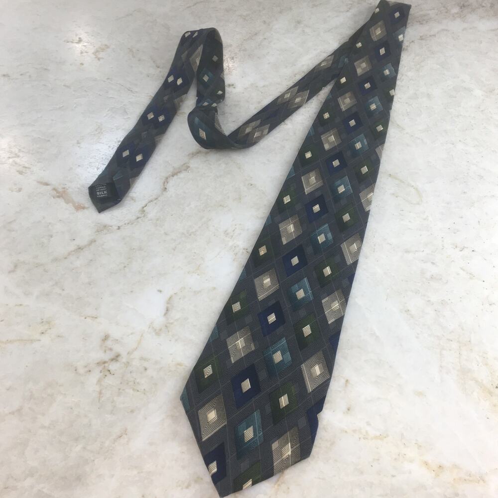 Bill Blass Multicolor Diamond Pattern All Silk Ne… - image 1